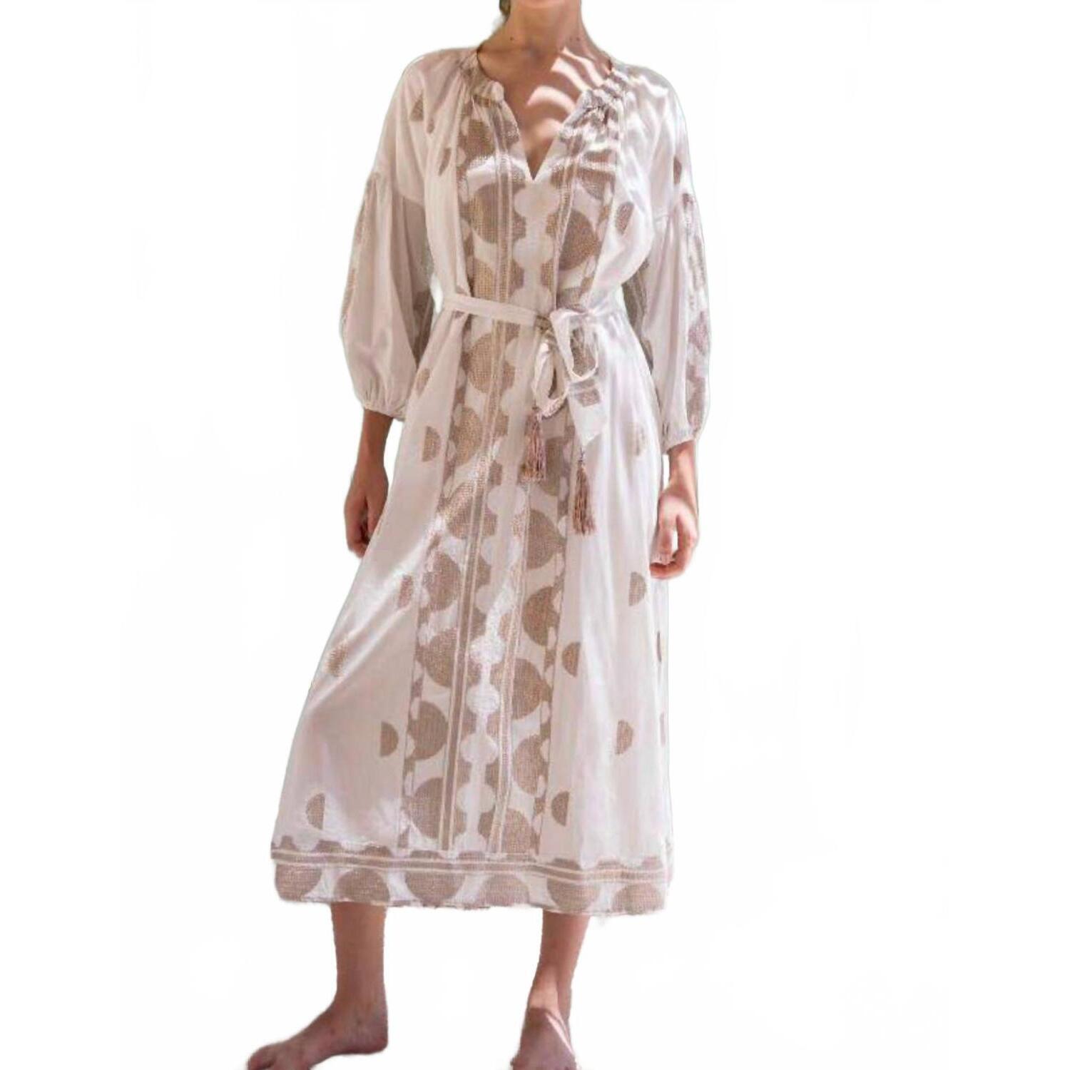 New Nema Nuria Midi Dress In Ecru And Beige Embroidery